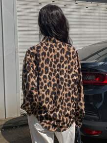 DAZY 女士豹纹长袖宽松休闲衬衫，春秋装，秋季女装 - 棕色 - 查看 9