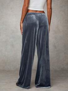 SHEIN BAE Women's Simple Front Tie Straight Leg Casual Pants - Grey - View 2