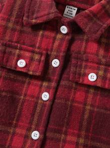 Baby Boy Plaid Printed Shirt With Flip-Over Detail - Burgundy - View 4