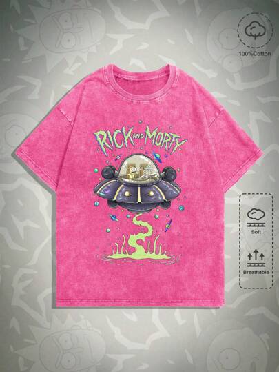 Rick and Morty | ROMWE Herren T-Shirt mit Cartoon Figur und Buchstaben Grafik, Schulkleidung