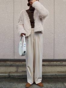 FRIFUL Women's Fashionable Oversized Fluffy Jacket, Autumn & Winter - Beige - View 2