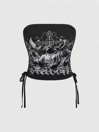 Top tube à cordon de serrage rétro gothique pour femmes, motif de croix de Jésus et de vigne, couche de dessous