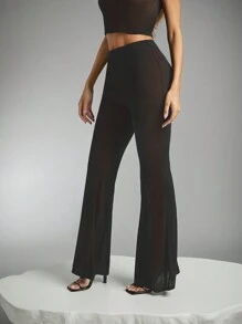Denimoi Pantalones casuales y sencillos de color liso y talle bajo para mujeres - Negro - Ver 3
