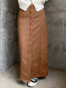 DAZY Women's Solid Color Single-Breasted Casual Thickened Straight Skirt Fall,Winter