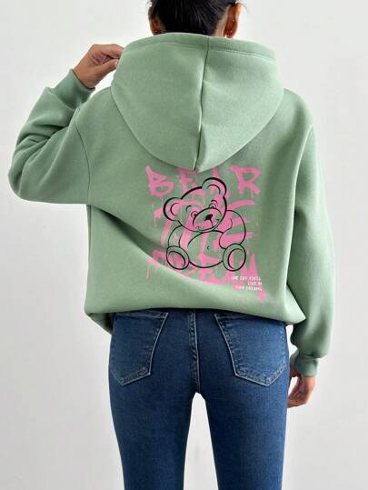 EURMUSE Cotton Women's Casual Bear Slogan Print Hoodie, Fall/Winter