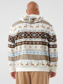 Manfinity VCAY بلوزة رجالية كبيرة الحجم فضفاضة محبوكة بطبعات الغزلان والثلج الهندسية مع كابوشون، للخريف والشتاء