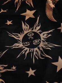 SHEIN MOD Vestido ajustado con pliegues, de talla grande, con estampado de sol y luna, de malla elástica, para mujeres