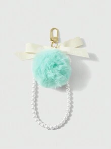 SHEIN 1pc Random Color Furball Ribbon Bow Keychain - Blue - View 5