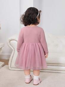 SHEIN Leap Crew Váy thu đông in hình trái tim cho bé gái, phù hợp cho kỳ nghỉ, ngoài trời, tiệc tùng - màu nâu - Xem 2