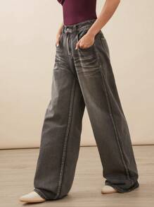 WESTFADE 优质棉质宽松 Y2K 阔腿牛仔裤