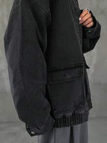 FRIFUL 女式超大落肩长袖休闲牛仔夹克，适合春秋季节 - 黑色 - 查看 6