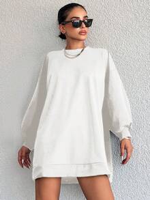 SHEIN Cottnline Women's Solid Color Loose Fit Drop Shoulder Sweatshirt - White - View 5