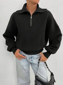 RueChic Oversized sweatshirt met ritsprint en kraag van 100% katoen