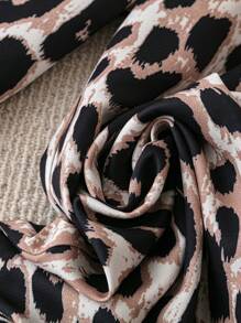 SHEIN Clasi Plus Size Leopard Print Shawl Neck Jacket And Pants Set, Autumn - Multicolor - View 4