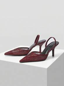 MOTF PREMIUM WOMEN'S FASHION RHINESTONE DECORATED POINTED TOE WINE RED BURGUNDY HIGH HEELS, FOR NEW YEAR HOLIDAY, SPRING SHOES, SPRING BREAK EASTER PROM HEELS FOR CHRISTMAS