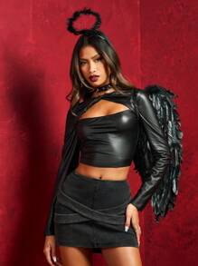 SHEIN SXY V 型腰部交叉水洗紧身迷你裙，适合性感女性服装优雅休闲秋装