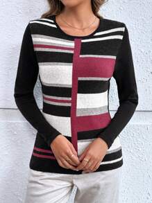 EMERY ROSE 女士修身拼色长袖圆领毛衣，秋冬款 - 彩色 - 查看 4