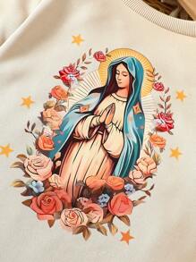 1 buah Sweatshirt Lengan Panjang Kasual Nyaman dengan Motif Bunda Maria untuk Anak Perempuan, Cocok untuk Musim Gugur & Musim Dingin - Aprikot - View 4