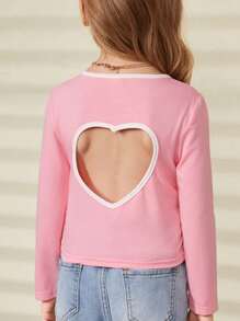 Tricou casual pentru fetiță tânără, tricot, de culoare solidă, cu model de inimă