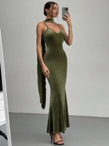 Aloruh Women's Spaghetti Strap Backless Split Dress