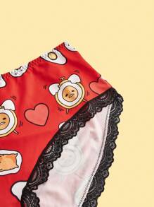 Gudetama X SHEIN Plus Size In hình hoạt hình tương phản Ren Bộ áo ngực không dây - Nhiều màu - Xem 3