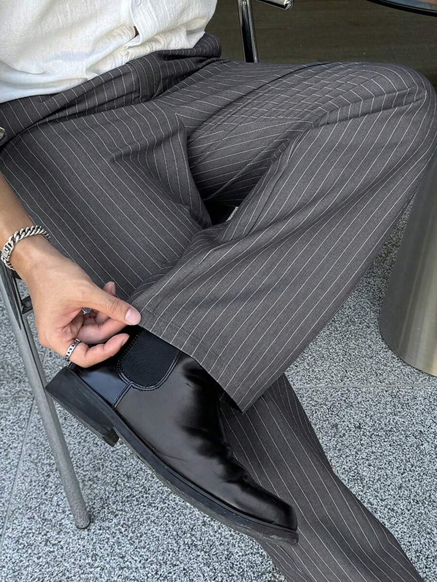 DAZY Men's Casual Striped Straight-Leg Suit Pants With Pockets Business Attire - Dark Grey - View 1