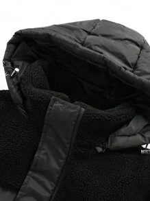 Manfinity Homme Men's Reversible Padded Coat With Detachable Fluffy Trim Hood, Going Out Warm Casual Color Block Winter Coat, For Friends, Husband, Boyfriend Gifts