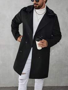 Manfinity Homme Herren einfarbiger doppelreihiger langärmliger langer Wollmantel