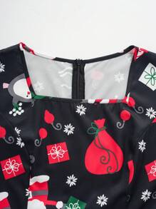 SHEIN Clasi Christmas Cartoon Print Fitted Dress Maxi Women Outfit