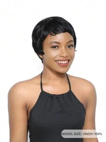 Short Wig With Bangs Pixie Cut Bangs Wig Human Hair Machine Made Wig For Women