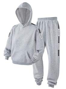 SHEIN 2pcs/Set Tween Boys Casual Loose Fit Letter Print Sports Outfit