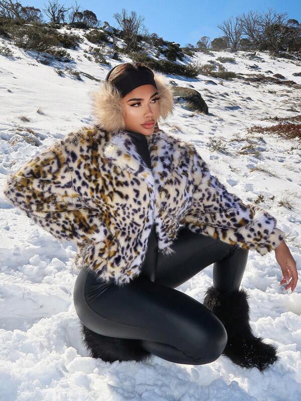 SHEIN SXY Thick & Warm Fluffy Leopard Print Long Coat, Elegant High-End Design, Autumn/Winter