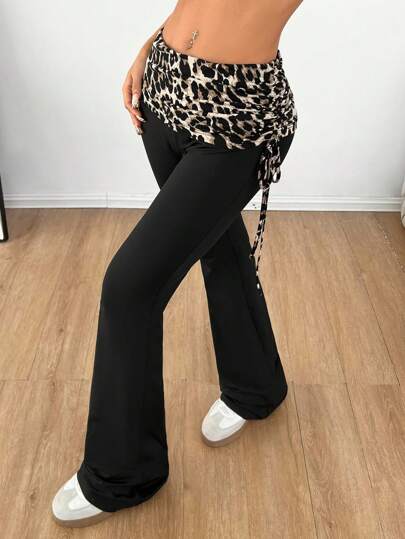 SHEIN EZwear Women's Fall Y2K Knit Leopard Print Stretchy