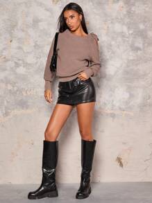 Glamine Asymmetrical Hollow Shoulder Bow Tie Raglan Sleeve Loose Fit Women Sweater Knit Pullover Fall Winter Outfit