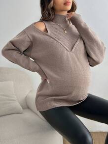 SHEIN Maternity High Neck Open Shoulder Long Sleeve Sweater, Fall & Winter