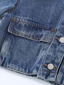 SHEIN Tween Girls Washed Denim Jacket And A-Line Rhinestone Denim Mini Skirt Outfit, Casual And Versatile For Everyday Wear - Blue - View 8