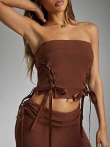 Denimoi Top bandeau de unicolor con cinta para atar para mujer, verano