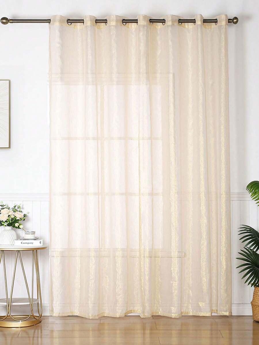 1pc Sheer Gold Glitter Thread Luxury Decorative Curtain,Fall Decor,Autumn Decor,Room Decor - Gold - View 1