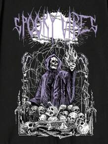 ROMWE Goth Lá thư & In Đầu lâu Áo nỉ - màu đen - Xem 3