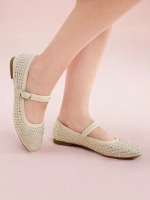 CUCCOO DOLLMOD Women's Fashionable Apricot Ballerina Mary Jane Flat Shoes, Cute And Sweet For Students Fall