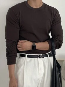 DAZY Áo thun nam màu nâu chải có khóa kéo nửa, mùa thu - màu nâu - Xem 8