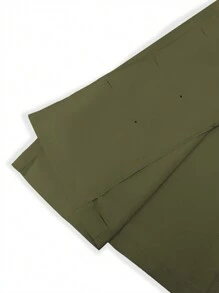 SHEIN LUNE Plus Size Women's Solid Color Revere Collar Double Breasted Long Sleeve Casual Trench Coat, Spring & Autumn - Army Green - View 3