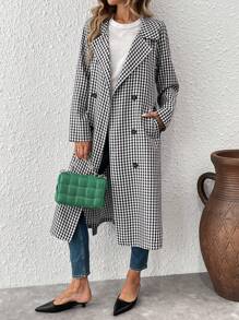 Calvaya Płaszcz codzienny dwurzędowy z długim rękawem i wyciętymi klapami w kratkę w stylu houndstooth