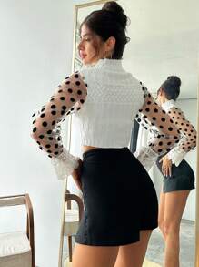 SHEIN Privé 女士休闲拼色圆点网眼蕾丝边针织毛衣，秋季