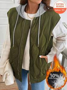 SHEIN LUNE Damen Ärmellose Daunenjacke mit Kapuze für Herbst und Winter, warm