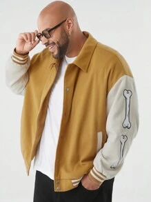 Manfinity VCAY Plus Size Men's Casual Stitched Woven Jacket, For Fall Winter - Khaki - View 2