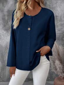 EMERY ROSE Women's Casual Solid Long Sleeve Blouse, Spring Autumn