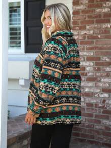 SHEIN LUNE Plus Size Fall Clothes Button-Up Full Graphic Print Fashionable Women Coats Winter Coat Fall Jackets Fall Women Clothes Plus - Multicolor - View 2