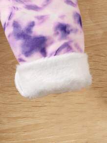 2pcs Young Girls' Casual Cute Digital Printing & Tie-Dye Butterfly Fleece Leggings & Sweatshirt Set, Autumn Winter - Multicolor - View 4