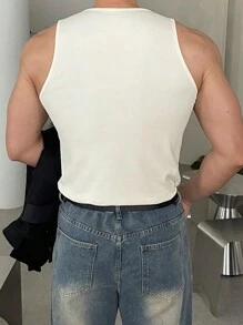 DAZY Men Solid Round Neck Sleeveless Casual Top, Fall - White - View 13